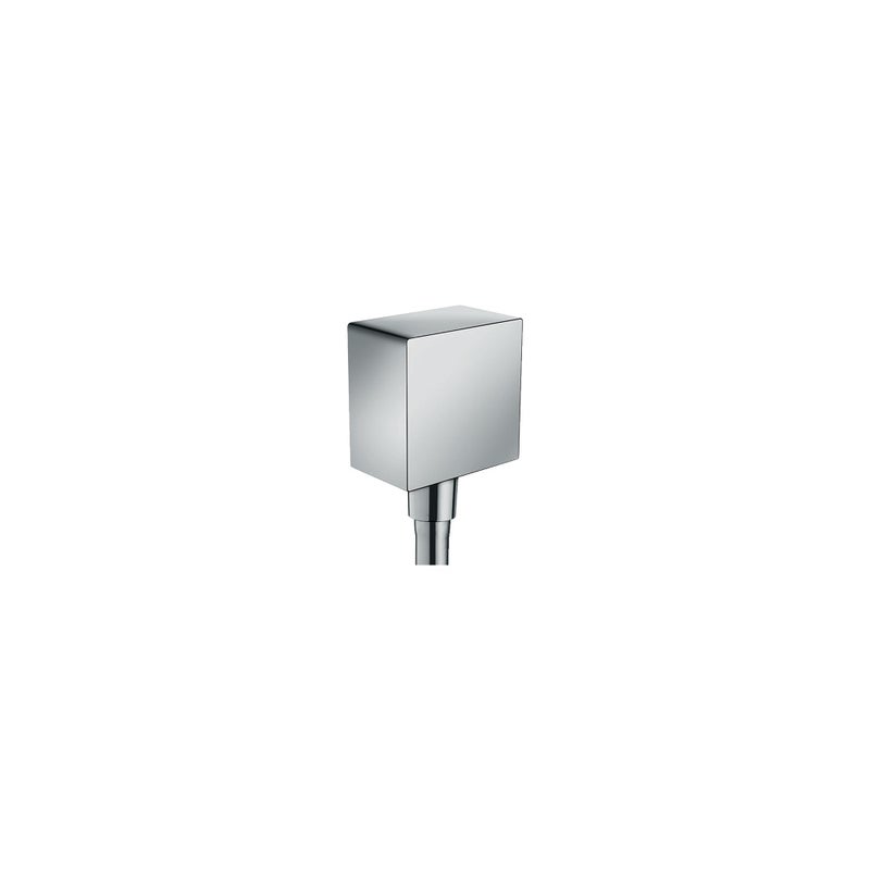 hansgrohe FixFit Handheld Shower Wall Outlet 1/2-inch Thread Connection Square Modern Flush Mount in Chrome, 26455001